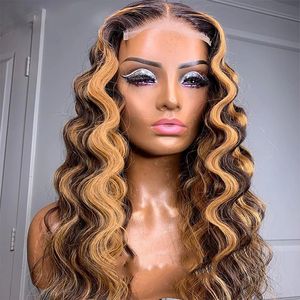 Onda profunda solta 13x6lace front human perucas destaques peruca frontal de renda para mulheres Wigss de fechamento brasileiro pré -arrancadas Lacewigs completos