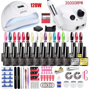Wholesale nail extensions kits resale online - Nail Art Kits W W UV Lamp Set For Manicure Color Gel Varnish Drill Machine Kit File Tool Extension
