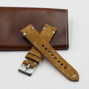 Suede Leather Watch Strap Band 18mm 20mm 22mm 24mm Brun Kaffe Klocksträcka Handgjorda Stitching Byte Armband för män H0915