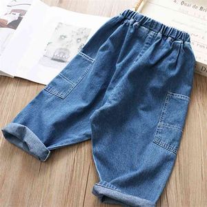 Children Pocket Jeans Spring Autumn Children's Clothing Solid color Casual Sport Long Kid Denim Trousers for 2-7Y 210528