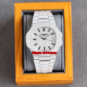 3 Styles High Quality Watches RRF Nautilus 5711 Gypsophila Full Diamonds Cal.324 Automatic Mens Watch Pavé Diamond Dial Steel Bracelet Gents Sports Wristwatches