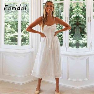 Foridol Solid White Summer Dress Bohoビーチ女性服カジュアルマキシロングサンドレス韓国原宿ドレス210415