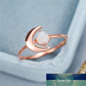 Elegant kvinnlig Moon Fingerring med Moonstone Classic Silver Rose Gold Wedding Ring Fashion Promise Engagement Ringar för Kvinnor