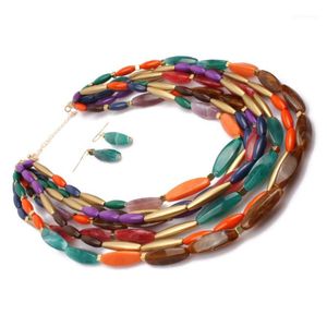 Fashion Colorful Strand Handmade Multilayer Seed Beads Pendant Necklace Jewelry Earrings