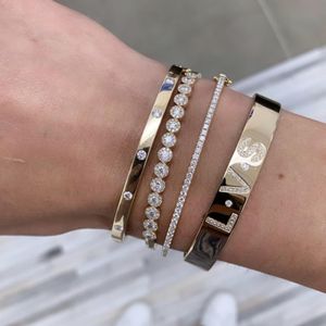 ローズゴールドカラークリアCZチャームブレスレットバングルスタームーンウェディングバングルジュエリー全Pulseras