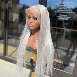 Lace Wigs Grey Colored Human Hair For Women 613 30 Inch Straight Front Wig HD Transparent Frontal High Density