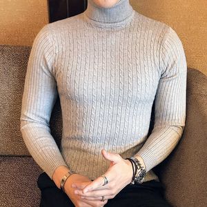 2021 Koreański Slim Solid Color Turtleneck Sweter Męskie Zima Z Długim Rękawem Ciepłe Dzianina Klasyczna Koszula dorywcza Y0907