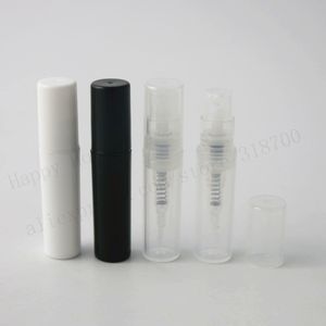 100st / mycket tom 2ml Clear Black White Cute Plastic Mist Spray Perfume Bottle 2cc Small Promotion Prov Atomizer