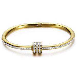 Rostfritt stål manschett armband med kristall silver färg guld ros guldskruv Bangles Collier Femme smycken Q0717