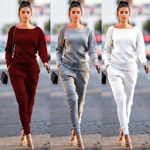 2 sztuk Kobiety Casual Spodnie Zestawy dresu Bluzy Sportowe Lounge Nosić Solid Color Suit Femme