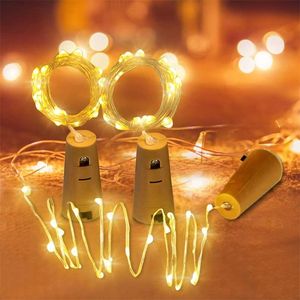 Dołączone baterie 10 sztuk 1 m 2m LED Lampy Sznurowe Korek Bottle Wino Lekki Kork W kształcie Party Wedding Decoration Lampka 211104