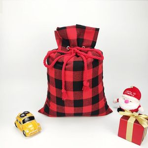 Christmas Decoration Candy Bag Canvas Drawstring Pockets Santa Sacks Festival Storage Bags Red and Black Pocket Wholesale A02