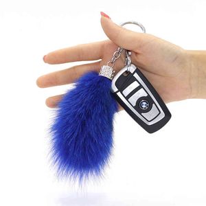 Nyckelringar Bil-Key-Ring Real Fox Fur Bag Häng Pendant Mini -Fashion Tillbehör