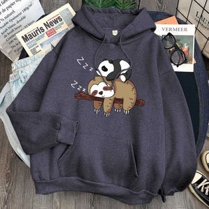 Sleep Sloth and Panda Print Uomo Felpa Tasca Felpa con cappuccio in pile allentato Streetwear Uomo Vintage Cartoni animati Felpa con cappuccio Punk Anime Felpe con cappuccio H0909