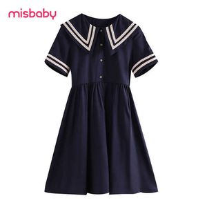 Sailor Collar Navy Dress Kids Kläder Tjejer 10 till 12 Japansk mode kawaii Preppy Style Short Sleeve Plus Storlek Sommarklänning 14 Q0716