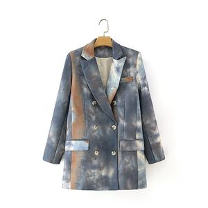 Giacca lunga da donna primaverile ed estiva Abito da donna a maniche lunghe tie-dye retrò Cappotto a doppia fila di alta qualità 210527