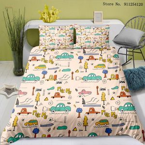 Sängkläder Ställer Barn Boys Duvet Cover Set Cartoon Truck Lorry Car Bedspread Pillowcase Enkelrum Dubbelrum 2/3 Piece Decor