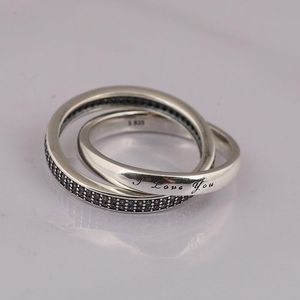 Cluster-Ringe aus echtem 925er-Sterlingsilber, süßes Versprechen, ich liebe dich, Doppelschnallenring, CZ, kompatibel mit europäischem Schmuck