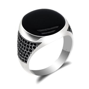 Cluster Rings Pure 925 Sterling Silver Man Ring With Oval Black Enamel Thai Women Male Fine Jewelry Couple Gift Simple Design