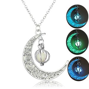 Glow Dark Stone Moon Pumpkin Cage Pendant Necklaces Halloween Hot Trends Luminous Beads Squash Necklace Christmas Jewelry for Men Women