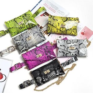 Försäljning Kvinnor Midja Väska Snakeskin Skriv ut Kedjor Dekoration Justerbart bälte för mobiltelefonnycklar pengar -B5 Väskor