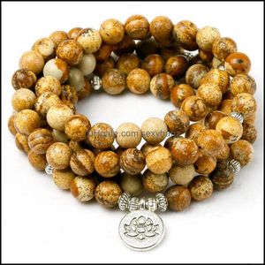 Bracciali Immagine naturale Pietra 108 Mala Perline Bracciale Donna Yoga Gioielli Buddista Om Collana Uomo Chakra Lotus Charms Perline, Fili Goccia