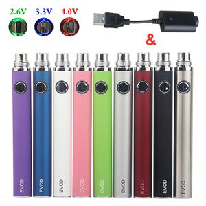 MOQ 20 Pz EVOD Preriscaldamento VV Vaporizzatore Batteria 1100 900 650 mAh Tensione variabile E Sigaretta 510 Filo Vape Pen E-Cig eGo Caricatore USB