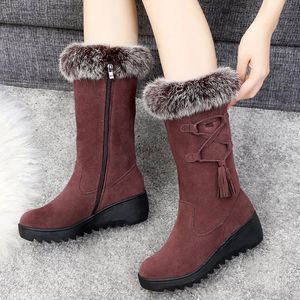 겨울 비 슬립 스노우 부츠 서리와 양털 두꺼운 밑창 야외 편안한 따뜻한 긴 면화 신발