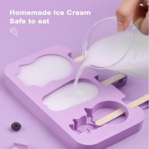 purple Cartoon Ice Cream Mold Kitchen Tools Silicone Popsicle Reusable BPA-Free With Lids and Sticks