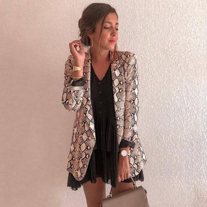 Women's Suits & Blazers 2021 Spring Autumn Chic Women Blazer Snakeskin Print Fake Pocket Open Front Long Sleeve Work Office Casual Coat Oute