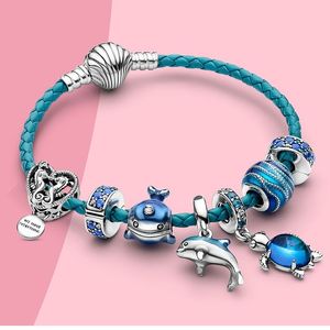 Real 925 Sterling Silver Charm Ocean Series Pärlor Fit Original Pandora Charms Armband Kvinnor DIY Smycken