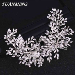 Double Hair Comb Bridal Headband Wedding Accessories Crystal band Jewelry 210707