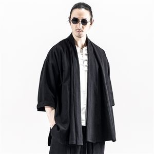 Japońska Streetwear Kimono Mężczyźni Czarna Kurtka Mężczyzna Harajuku Męskie Kurtki Bombowiec ZZ 211217