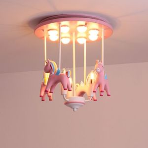 Lovely Princess Resin Pony Pink Ceiling Light Kid Girl Children Room Decoration Bedroom Kindergarten Nursey