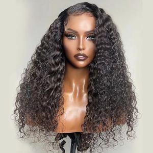 Longo crespo encaracolado sintético peruca frontal de renda para mulheres perucas de ondas profundas de cor preta simulação de cabelo humano resistente ao calor