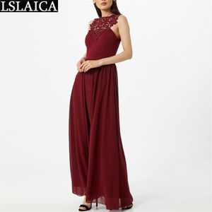 Elegante abito lungo donna chic senza maniche o collo maxi vita alta festa femminile es abiti da sera larghi 210515