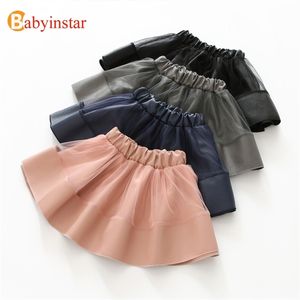 Babyinstar Moda Saias para Meninas Pu Couro Saia Lace High cintura Saia Tutu Crianças Fato Outono Crianças Roupas Meninas Tutu 210331