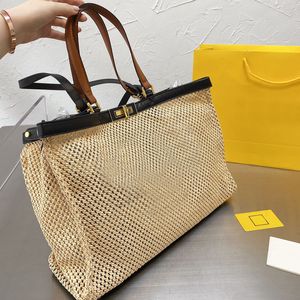 Wholesale grass handbags resale online - Straw Woven Bag Beach Tote Bags Women Shopping Handbag Large Capacity Lafite Grass Hollowed Out Big Letter Gold Metal Buckle Travel Purse