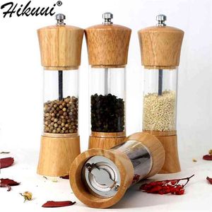 6 inch Wood Acrylic Spice Pepper Mill with Strong Adjustable Ceramic Grinder Home Kitchen Tools For Cooking 210712