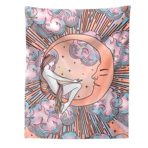 Tapestries Moon Starry Tapestry Vägg Hängande rum Dorm Hem Dekoration Tillbehör Tapiz Gobelin Väggmålning