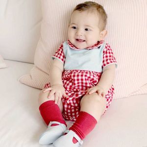 Baby Boy Boutique Odzież Niemowlę Plaid Romper Urodzony Bawełniany Kombinezon Hiszpania Birthda Chrzest Outfit Prysznic Odzież 210615