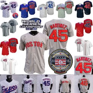 45 Pedro Martinez Jersey Expos 1982 White Pinstripe 2004 WS 2015 Hall of Fame Patch Blue Mesh Marinha Red Player Grey Back Back Tamanho Vintage S-3xl