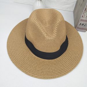 American Breathable Shade Straw Hats Unisex Strap Wide Brim Hats Summer Solid Outdoor Adjustable Caps
