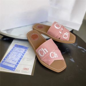 Ladies Brand Sandals Wood Flat Fflat Slippers Designer Lettering Fabric Outdoor Leather Orange Black Sole sandals 35-41