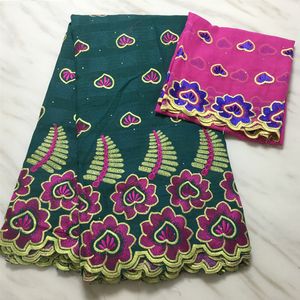 5 Yards/Stück Mode Blumenstickerei Afrikanischer Grüner Baumwollstoff Passend zu 2 Yards Fuchsia Net Lace Für Bluse Set PL13041