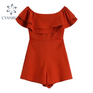 Tute crop rosse a vita alta slim colletto quadrato a doppio strato coreano party club abbigliamento ufficio signore chic tuta da lavoro allentata 210417