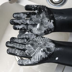 Disposable Gloves Black Waterproof Kitchen With Cleaning Brush For Washing Dishes Household Magic Silicone