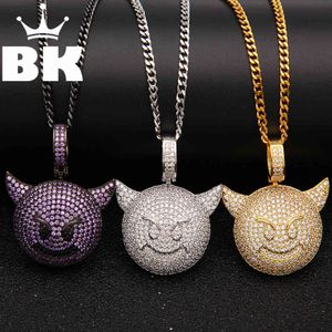 THE BLING KING Custom Demon Evil Expression Necklace Hip Hop Full Iced Out Cubic Zirconia gold sliver CZ Stone X0509