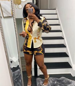 Dress Printed Women Outfit Summer Two Piece Set Fashion Cardigan Single Breasted Sexy Long Sleeve Shirt Shorts