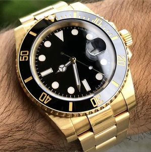 A versão mais recente do relógio masculino com moldura giratória de cerâmica popular, mostrador preto, pulseira de aço inoxidável totalmente dourada 2813, relógios de presente com movimento automático